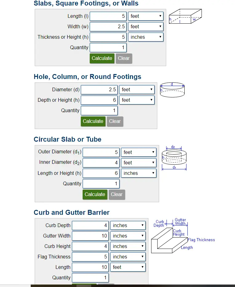 Concrete cubic yard calculator - How to estimate concrete for cylinders ...